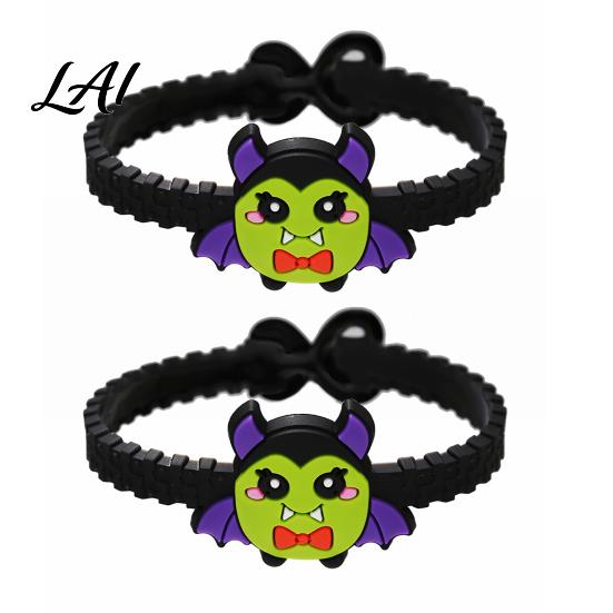 Colorful Cartoon Character Bracelets 2PCS Halloween Bracelets Ghost/Pumpkin/Black Cat/Skull/Witch/Little Devil Shape Adjustable Kids Party E