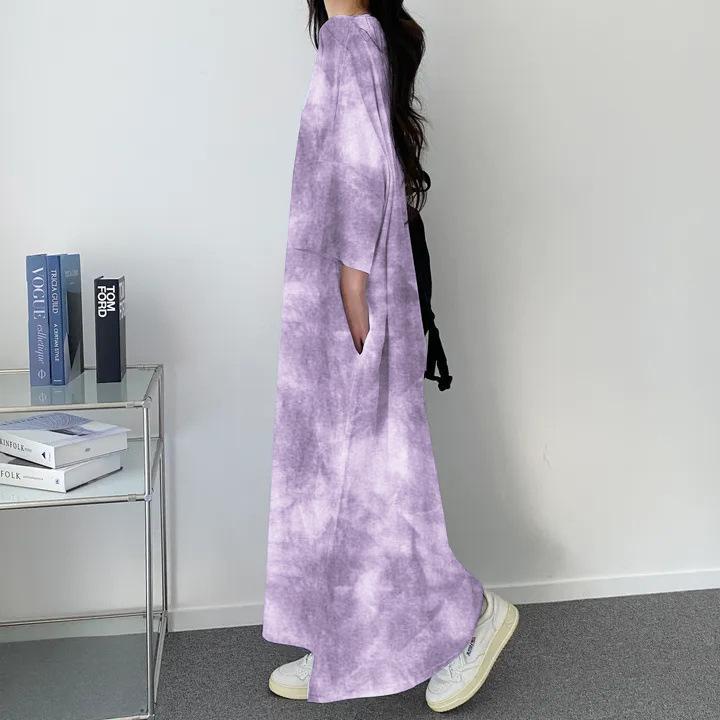 Korean Tie-Dye Slim Fit Letter Print T-Shirt Dress - Women's Summer 2024 Collection