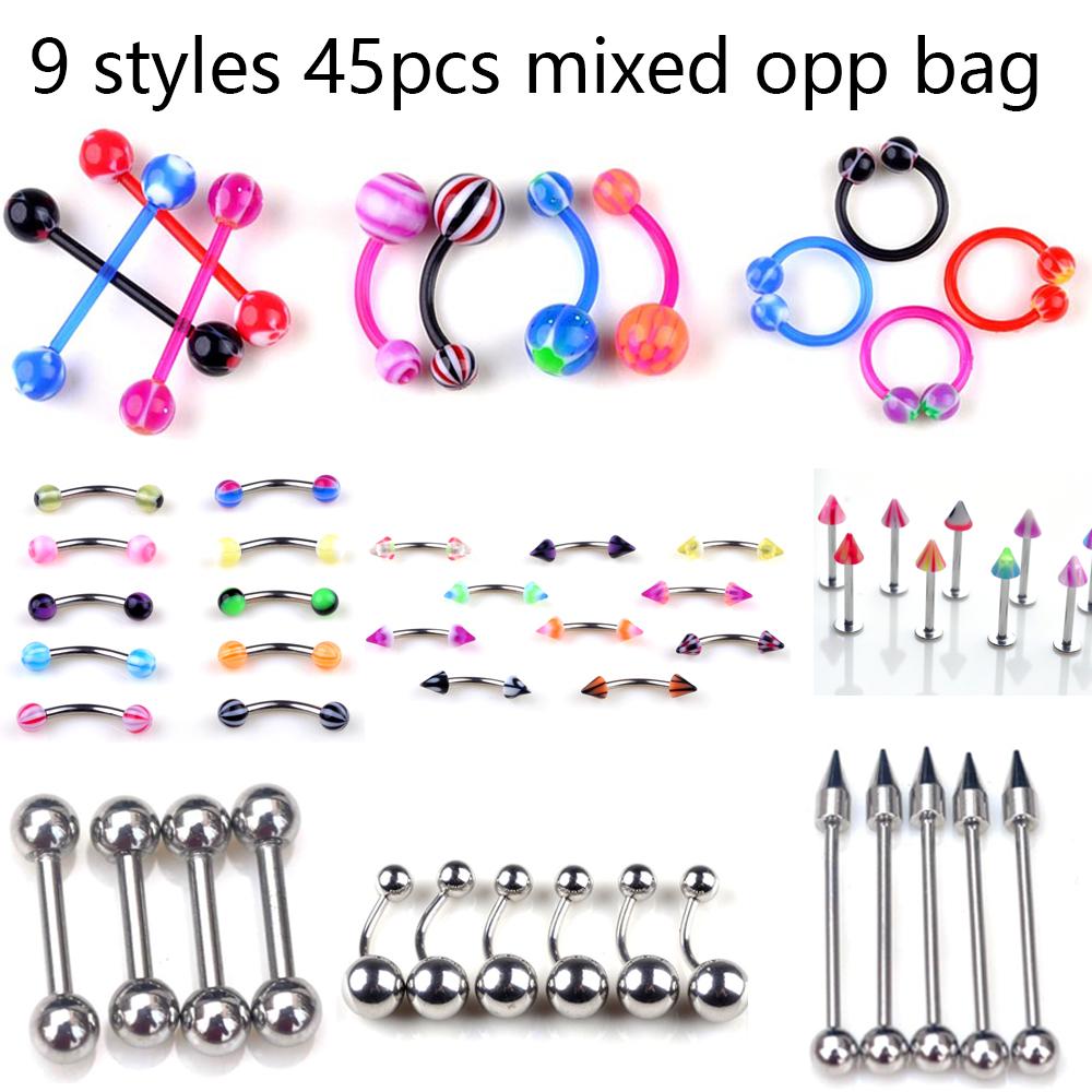 20/45 Pezzi/Lotto Anelli per Lingua Orecchio in Acciaio Inossidabile Barre Bilanciere Per Donna Uomo Unisex Gioielli per Piercing Corporeo Vendita all'Ingrosso