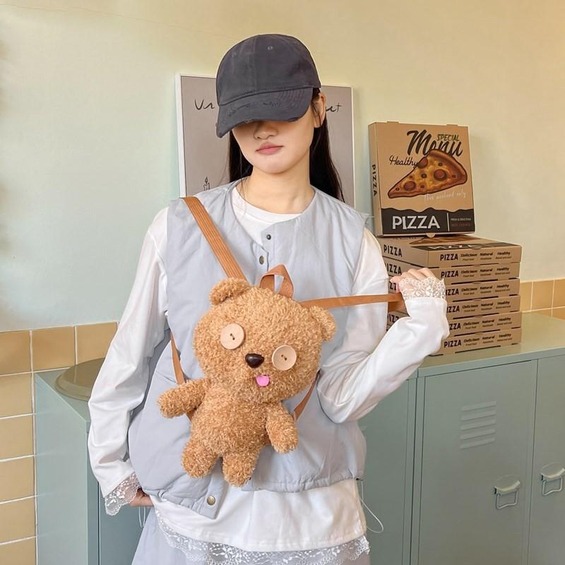 Plush Bear Itabag Backpack For Women With Zipper Closure And Inner Pocket For Daily Use