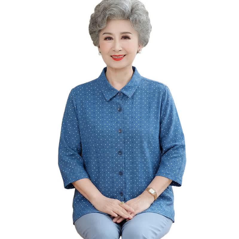 Elderly Women's Pure Cotton Half-Sleeve Shirt