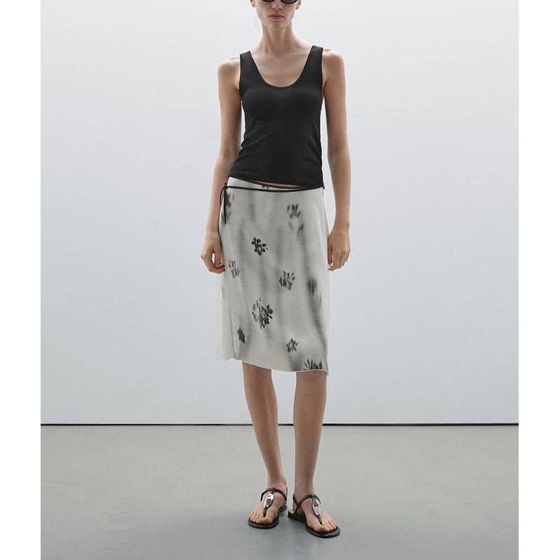 MD Summer Women's Clothing New Chinese Style Elegance Blooming Print Tied Waist Decoration over-the-Knee Skirt 5217897