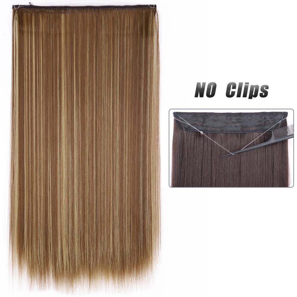 Women Fashion Long Straight Hair Extensions Synthetic Fiber Long Wavy Straight Invisible No Clips Hairpiece