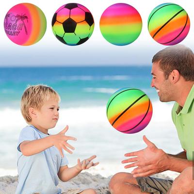 Rainbow Inflatable Ball Football Rubber Ball Play Early Education Indoor Outdoor Activity Game Soccers Pool Beach Playground