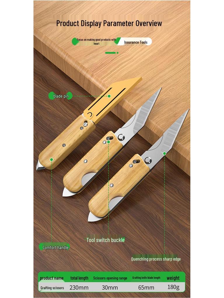 Baolian Multifunctional Grafting Knife for Tree Cuttings and Seedlings with Budding Scissors