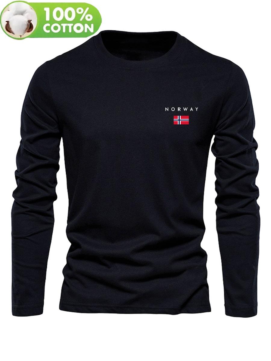 Los Angeles Briefdruck Baumwolle Herren Langarm Rundhals Locker Herbst und Winter Freizeit Vielseitiges T-Shirt Top S black