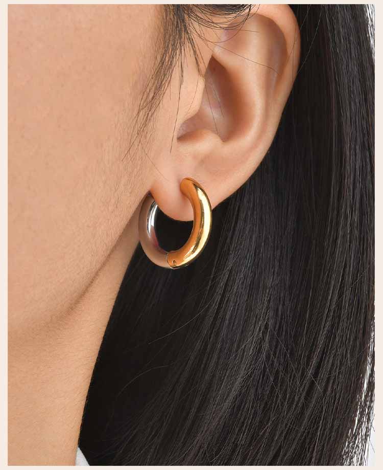 18K Gold Plated Two Tone Earrings for Women, Stainless Steel Earrings, Chunky Thick Dangle Earring Statement Jewelry