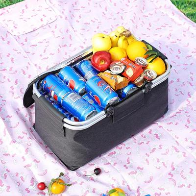 Large Capacity Insulated Picnic Basket with Aluminum Frame and Foil Lining