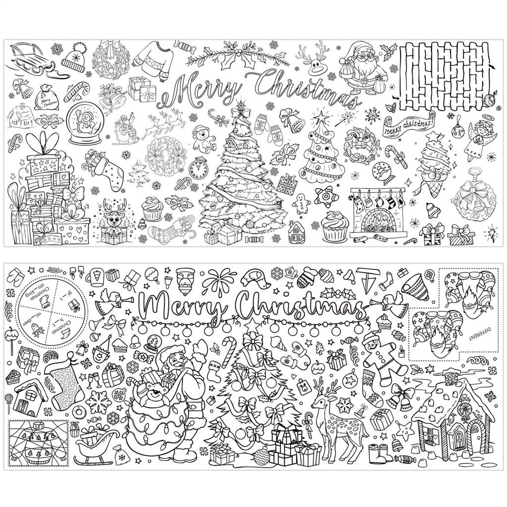 Xmas Giant Coloring PosterBlank Doodle Art Banner Tablecloth Christmas Crafts For Kids Large Paper Coloring Banner Gifts