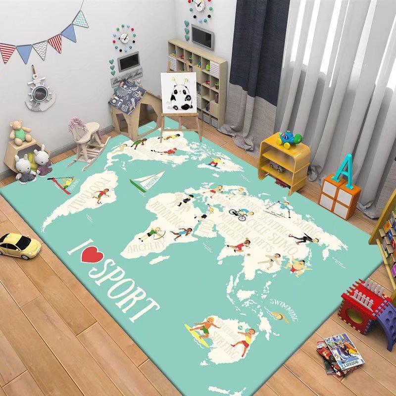 Children's Navigation Map Pattern Carpet Baby Game Crawling Rugs for Living Room Children's Room Decorative Anti Slip Floor Mats
