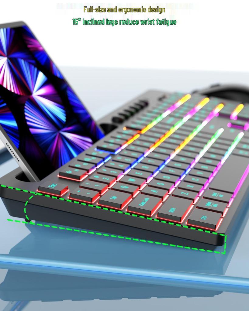 Ergonomic Colorful Backlit Wireless Keyboard and Silent Mouse Combo with Charging Feature