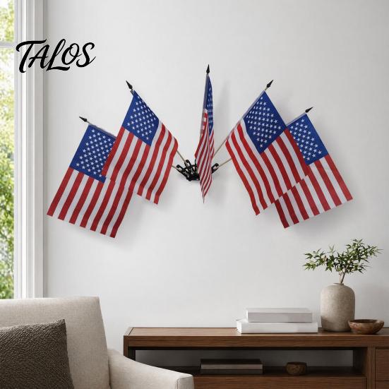 American Flag Stand Set, 5Pcs Celebration Flags with Poles And Fan-Shaped Bases for Wall Balcony Shop Fronts Outdoor Decor Patriotic Celebration