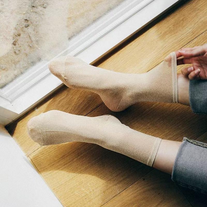 1 Pairs Women'S Thin Sheer Breathable Sexy Shiny Socks Silk Socks Luxury Design High Quality Socks