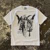 Dunkler gefallener Engel Skizze T-Shirt Gothic Kreuz Druck Y2k Grunge Ästhetik Oversized Streetwear Lässig Grau T-Shirt