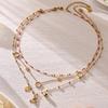 18k Gold Plated Stainless Steel Zirconia Flower Necklace & Bracelet Set with Natural Stone Beads - Light Luxury Jewelry.