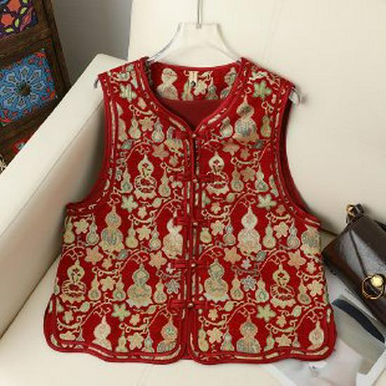 

New Chinese Embroidered Vest for Middle-Aged Women: Stylish Spring/Autumn Cardigan 4XL червоний