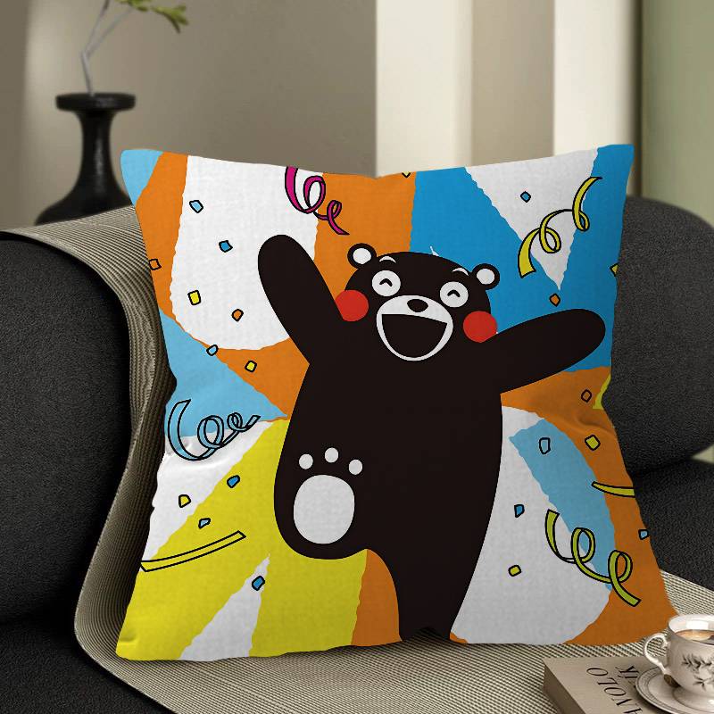 KKumamons Bear Pillow Covers Cartoon Sofa Decorative Home Doublesided Printing Short Plush Cute Cushion Cover