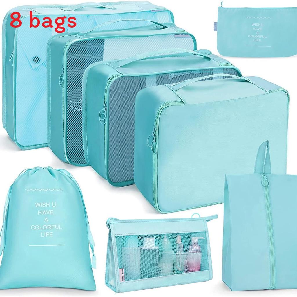 

Travel Organizer Bag Set With Polyester Fabric For Clothing And Toiletries Packing Bright Blue
