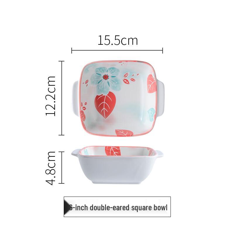 ZISIZ  Spring Intention  Ceramic Double-Handled Square Bowl Set