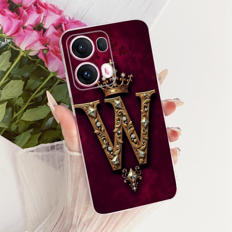 Transparent For Oppo Reno 13Pro CPH2697 PKK110 Cover For Oppo Reno 13 Pro Case Luxury Crown A-Z Letters 2D Flat Pattern