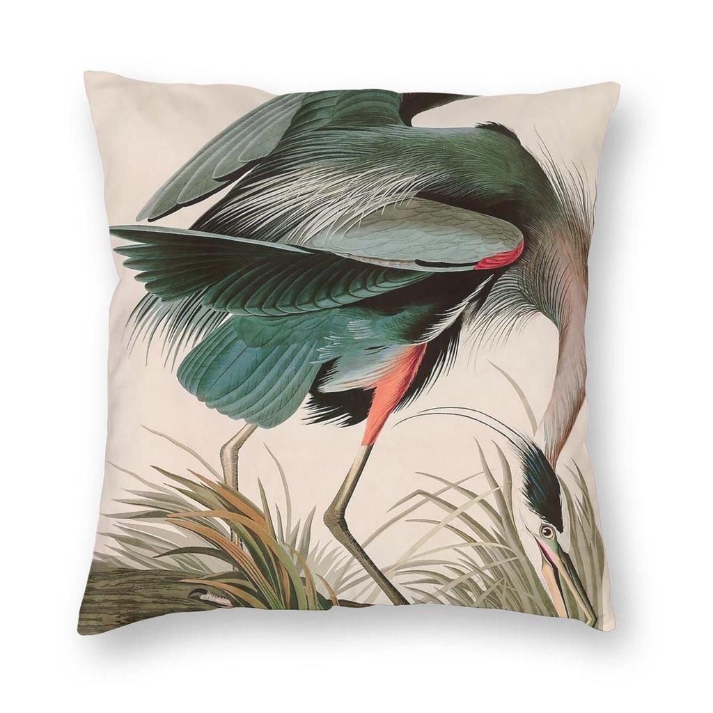 Audubon Great Blue Heron Square Pillowcase Polyester Linen Velvet Printed Zip Decor Throw Pillow Case Bed Cushion Cover
