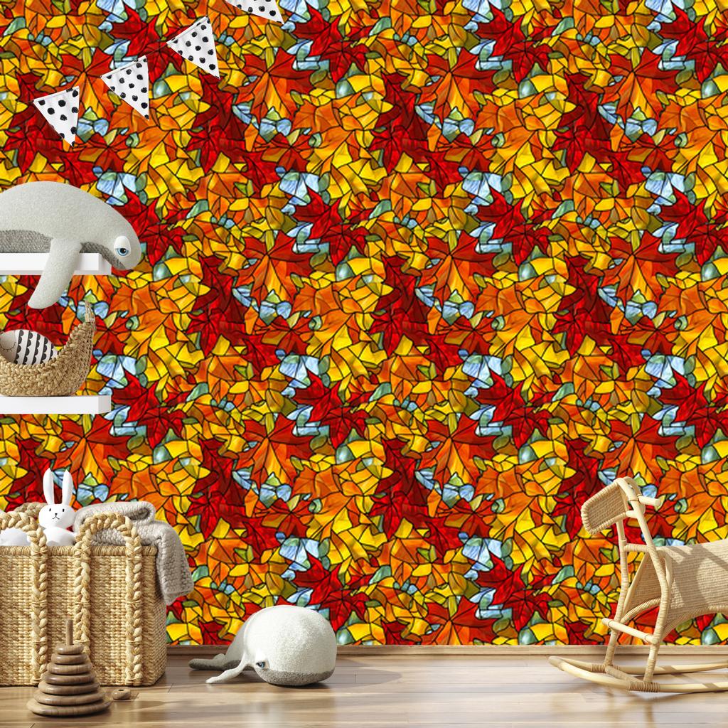 Stained Glass Wallpaper Red and Gold for Living Room and Bedroom 50x1000