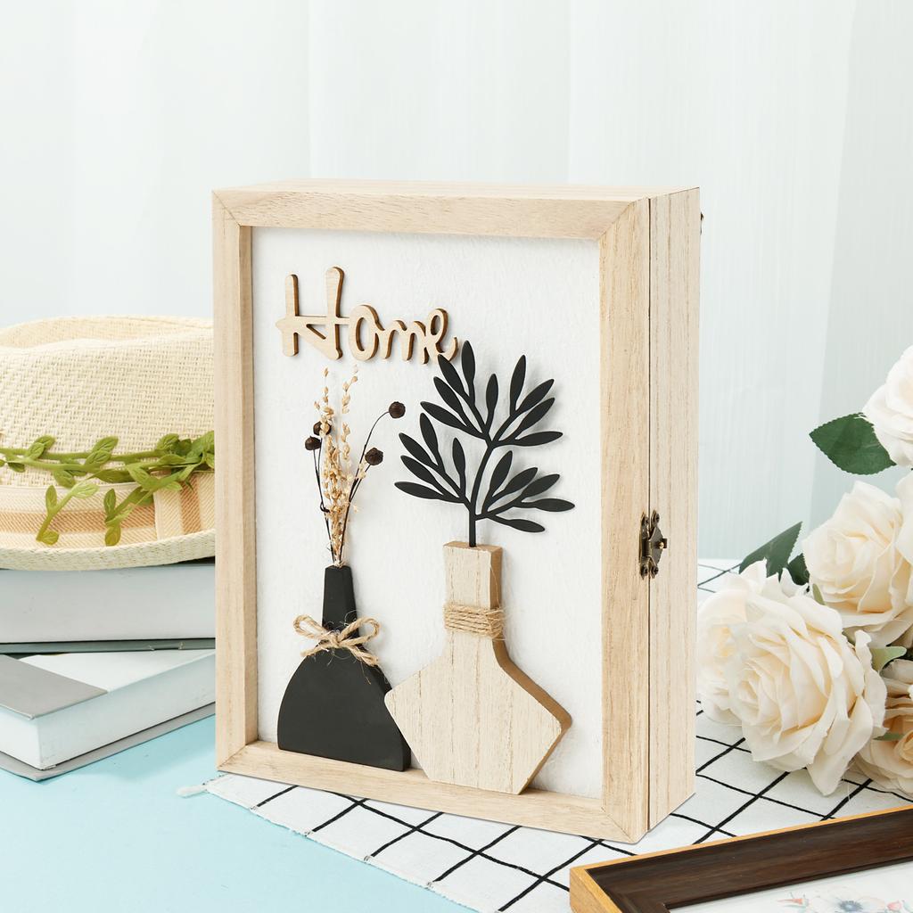 Wooden Key Box Decorative Wall Mount Wooden Key Holder with 6 Hooks Rustic Access Card Hanger Organizer for Home Entryway