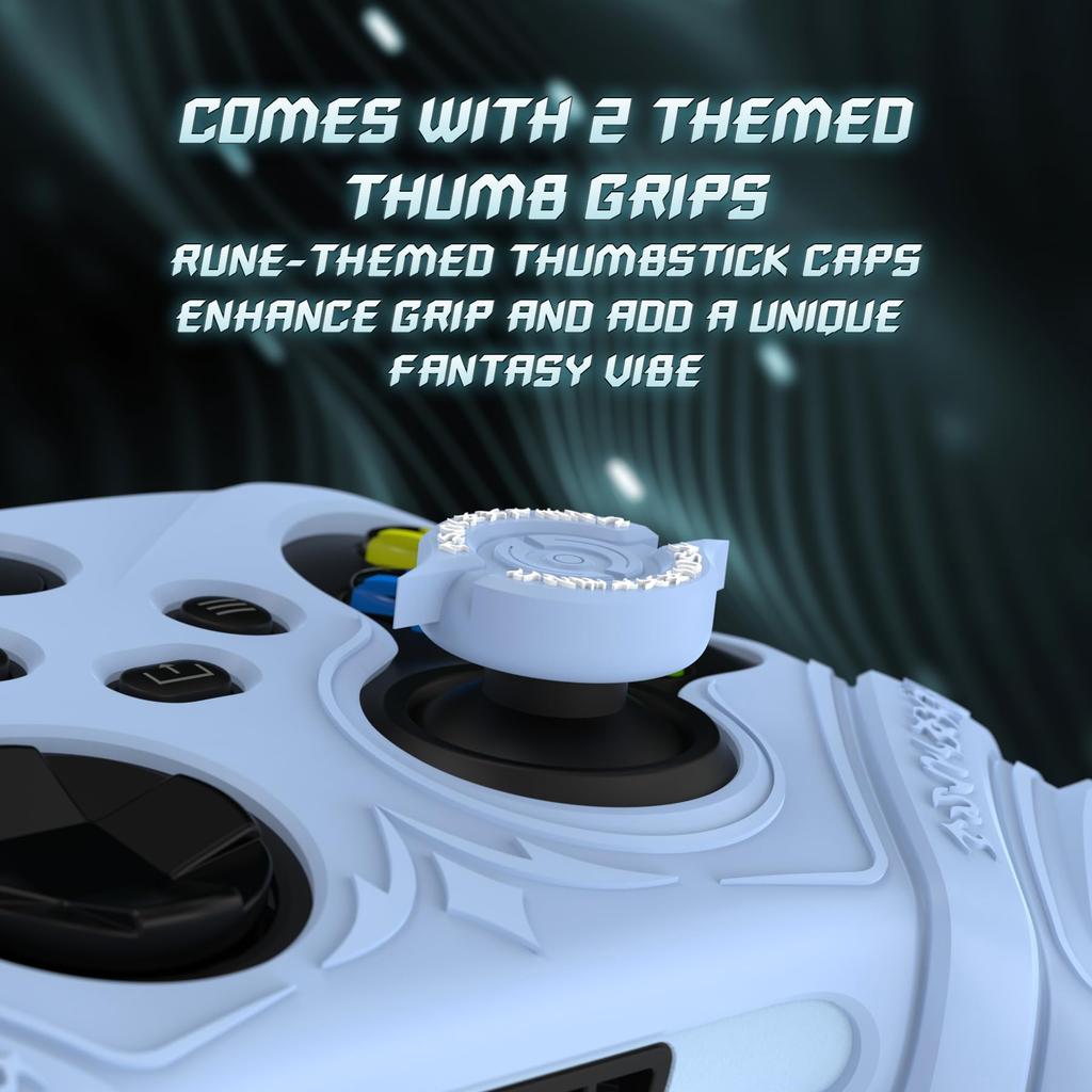 PlayVital Silikon-Controller-Hülle für Xbox Series mit Daumenkappen Aufklebern Grip Stoßdämpfend Runen Edition X/S & – Rutschfeste Haut, – (Hellblau)