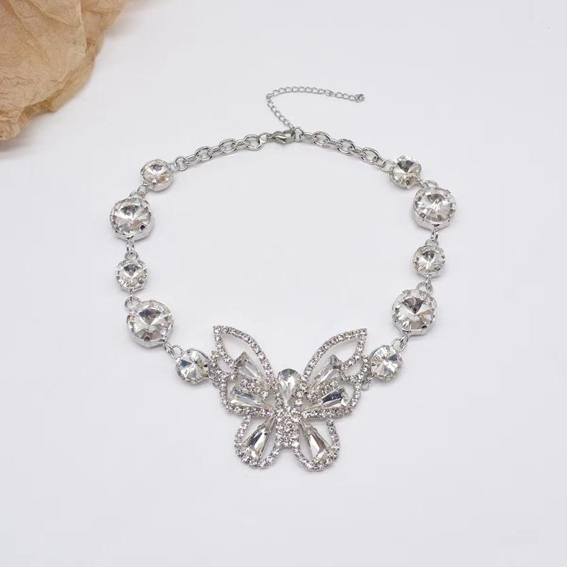 

Tooxika Винтажный темперамент, полный бриллиантов, преувеличенное ожерелье-бабочка большого размера, сверкающие бриллианты, чокер с ощущением высокого класса серебряный
