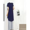 Cross-Border Foreign Trade Casual Minimalist Summer New round Neck Dark Blue Loose Short Oversleeves Front Short Back Length Dress