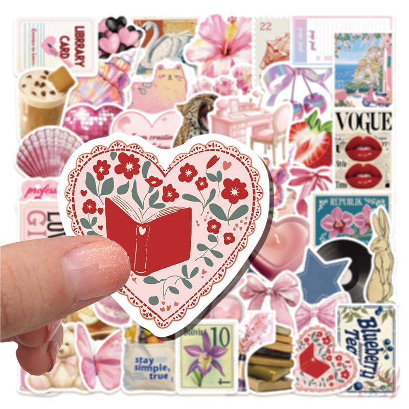 50Pcs/Set Retro Pink Junk Diary Stickers DIY Fashion Waterproof Doodle Decals Stickers