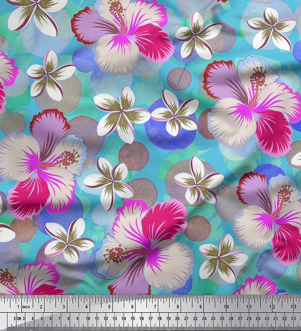 

Тканина Soimoi Japan Crepe Satin Leaves & Plumeria Flower Decor Fabric Printed meter 42 Inch 42 Inch Wide - Poly Crepe синій