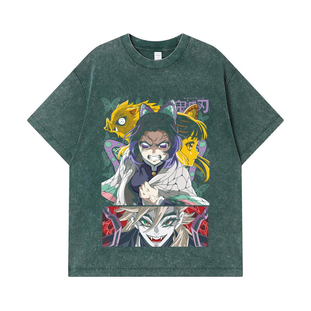 275 GSM Washed T-shirts 100% Cotton Demon Slayer V119 Shinobu Print Unisex Heavy Cotton T Shirt