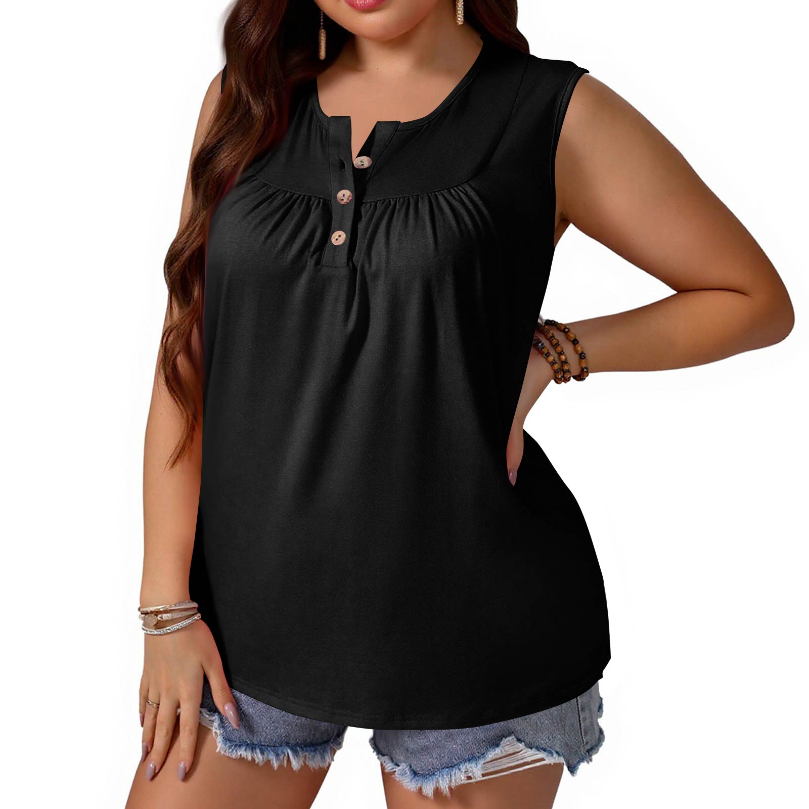 

Women s Plus-Size Fashionable Sleeveless Tank Top With Bow Tie And Buttons L чорний