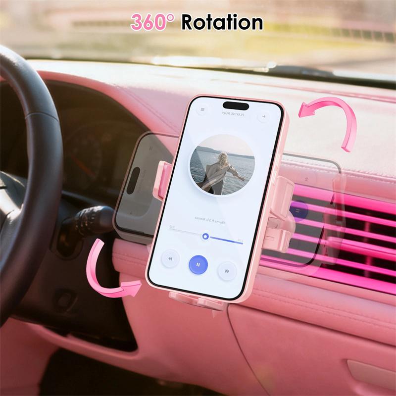 1Pc Pink Universal Car Phone Holder With Metal Hook Clip For Air Vent Mounting: Secure And Adjustable Cell Phone Stand For
