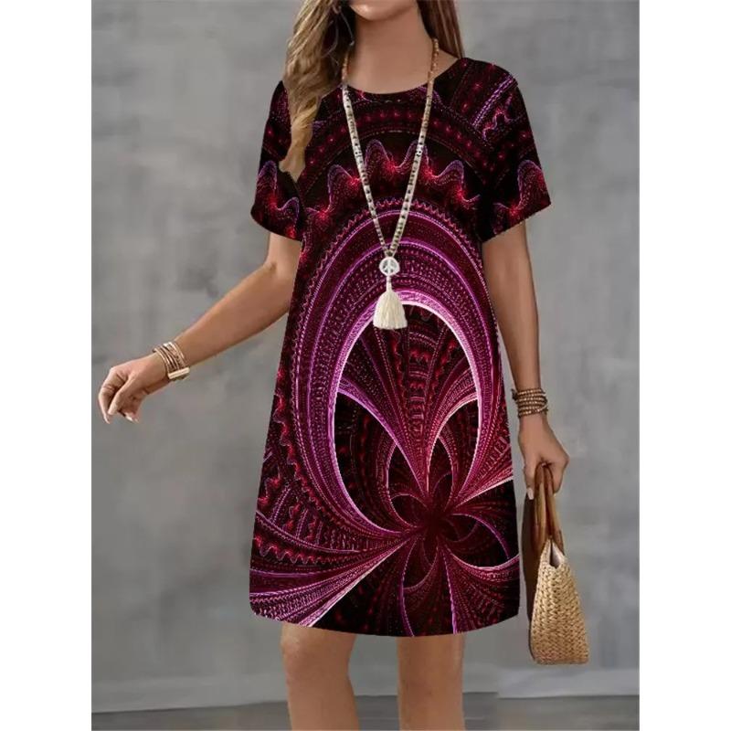 Sommerkleid für Damen, mehrfarbig, 3D-Druck, kurzärmelig