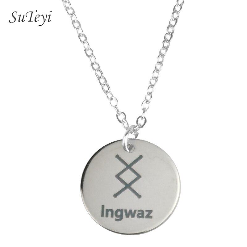 New Style 25 Style Rune Letters Viking Necklaces & Pendants Stainless Steel Material Statement Necklace Women Jewelry