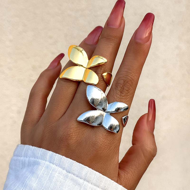 Anelli a Farfalla Lisci con Eccessiva Texture Metallica Color Oro per Donne Moda Semplici Anelli ad Apertura Regolabile Gioielli Regali