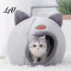 Comfortable Kitty Shelter Plush Cat Cave Bed with Ears Enclosed Cozy Hide Bed Non-slip Lovers Gift Bottom Warm Winter Pet Nest for Indoor