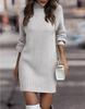 Autumn/Winter Solid Color Long-Sleeve Turtleneck Sweater Dress for Women