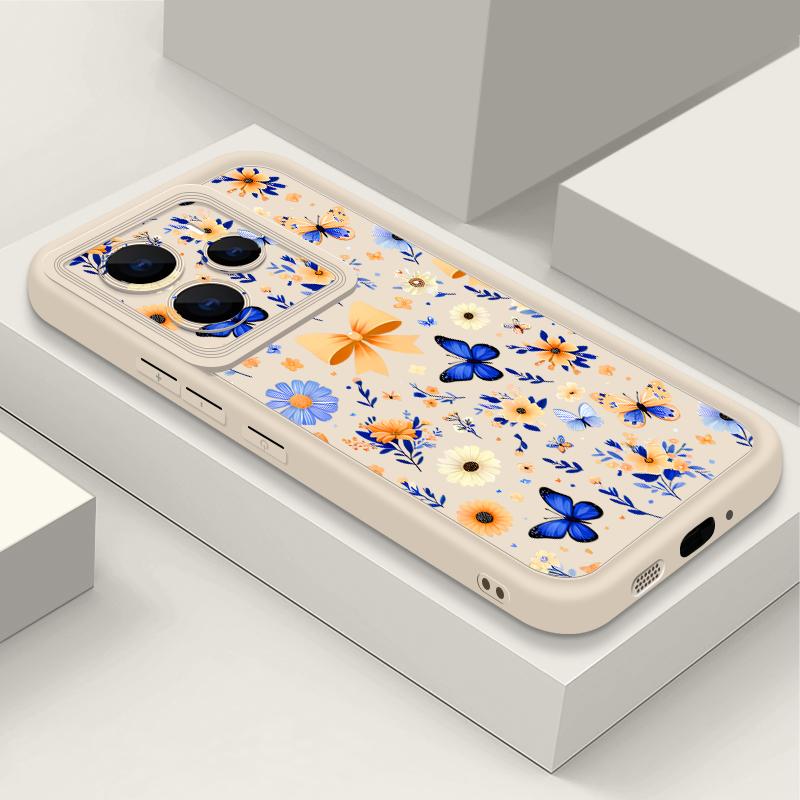 Blue Butterfly Floral Pattern Case For Xiaomi 14T 13T 11T Pro Funda Redmi Note 14 13 Pro 5G 4G 12 11 Shockproof Bumper Silicone Cover