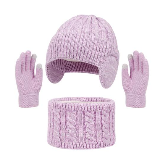 3Pcs/Set Kids Hat Scarf Gloves Set Colorful Twist Texture Hat Thickened Plush Lining Neck Gaiter Knitted Gloves Set
