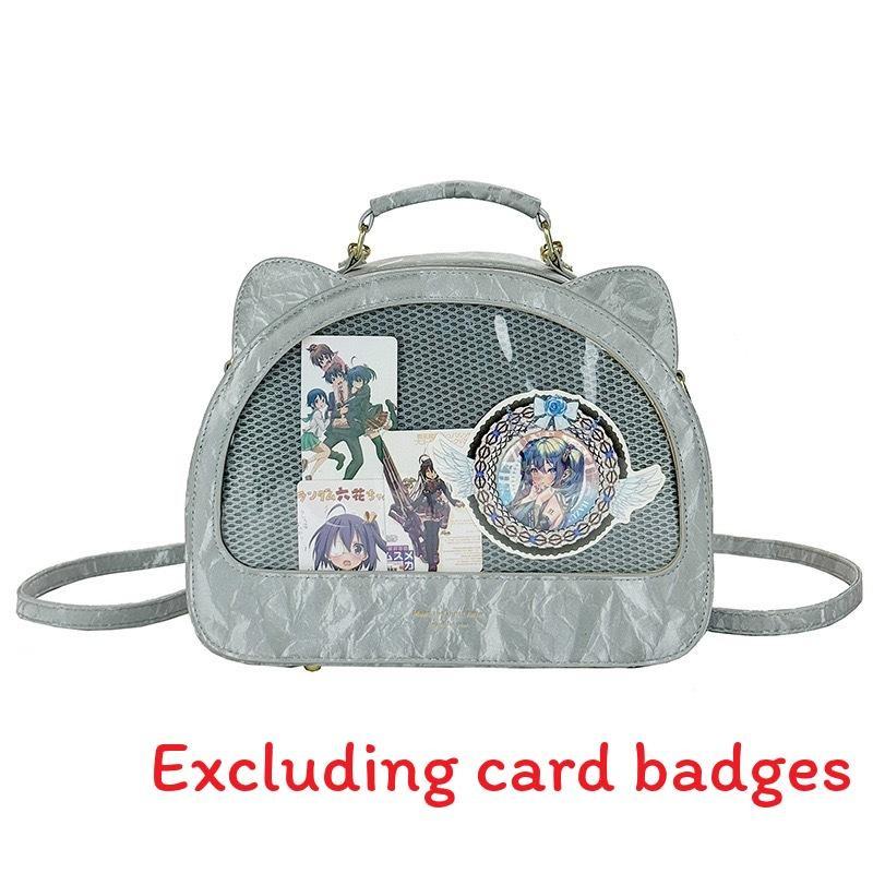Cute Head Cat Semicircular Backpack With Transparent Layer To Badges Hold