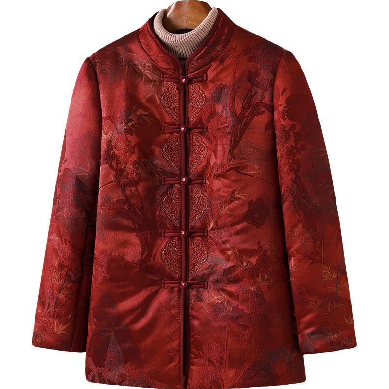 Winter Chinese Style Plate Buckle Padded Jacket for Elderly Women - Festive Tang Suit