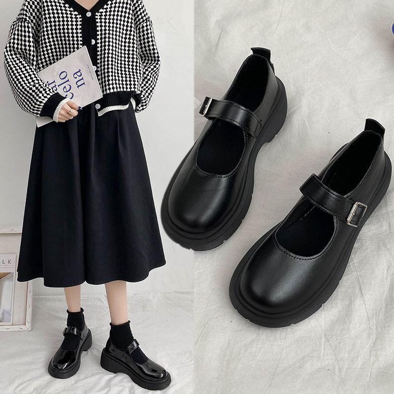 Mary Jane Kleine Lederschuhe für Damen Koreanischer Stil Vielseitig Retro Britischer Stil Dicke Sohle Frühling und Sommer