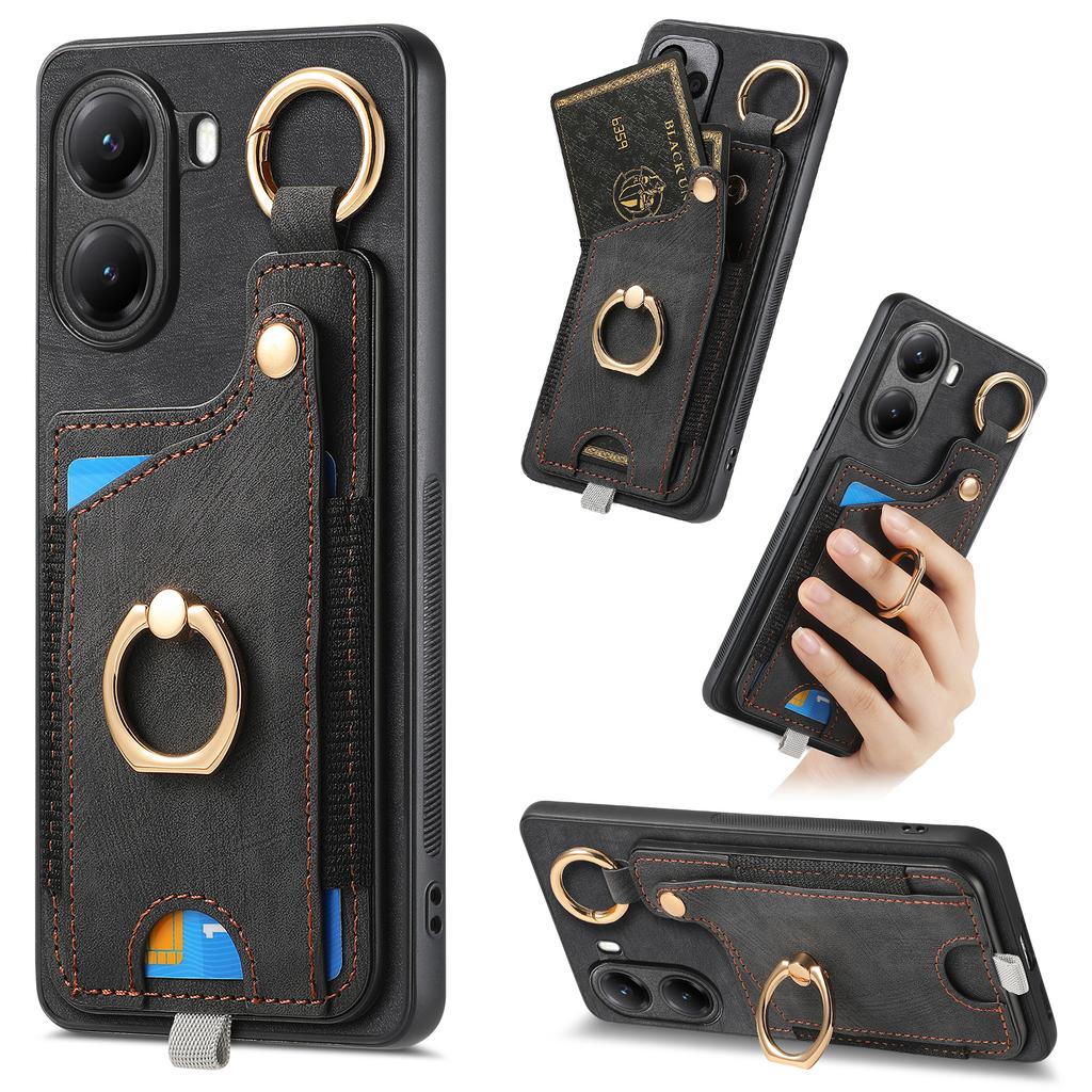 For Xiaomi Poco X7 Pro 5G/Xiaomi Redmi Turbo 4 5G Retro Leather Phone Back Cover with Card Slots and Ring Holder