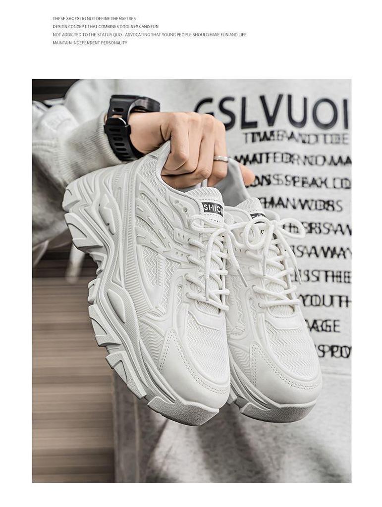 Men's Trendy Korean-Style White Summer Sneakers: Versatile, Thick-Soled Casual Sports Shoes for Teens and Dads