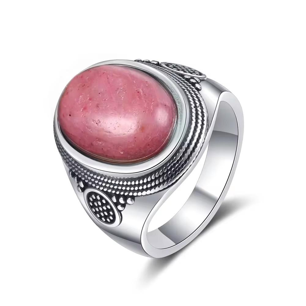 Vintage 925 Silver Ring Natural Moonstone Ring 10*14mm Oval Large Stone Retro Silver Fine Jewelry Gift For Women Men