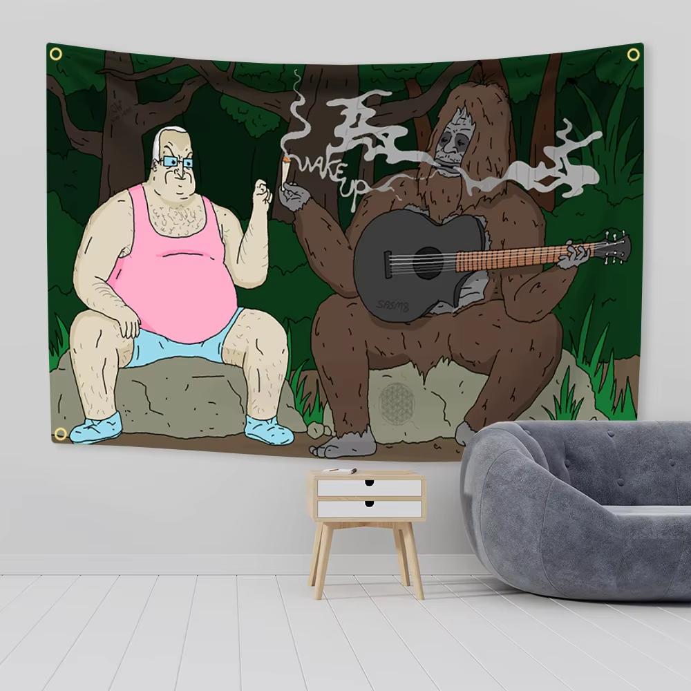 

VIKAMA Smoking Monkey Forest Night Sky Tapestry Cartoon Whimsical Living Room Sofa Backdrop Decorative Fabric Room Decoration 60X90CM(2X3FT