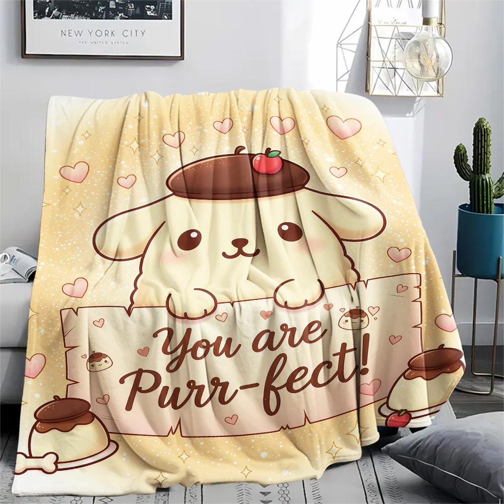 1PC Pompompurin Print Flannel Blanket, High quality All Seasons, Home Decor, Warmth and Comfort, Perfect for Christmas Gifts